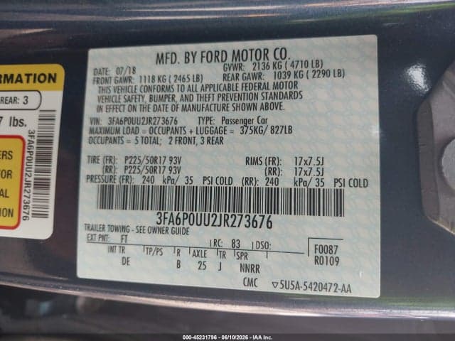 2018 FORD FUSION HYBRID S 9