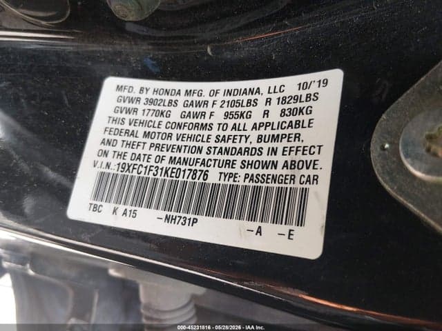 2019 HONDA CIVIC EX 9