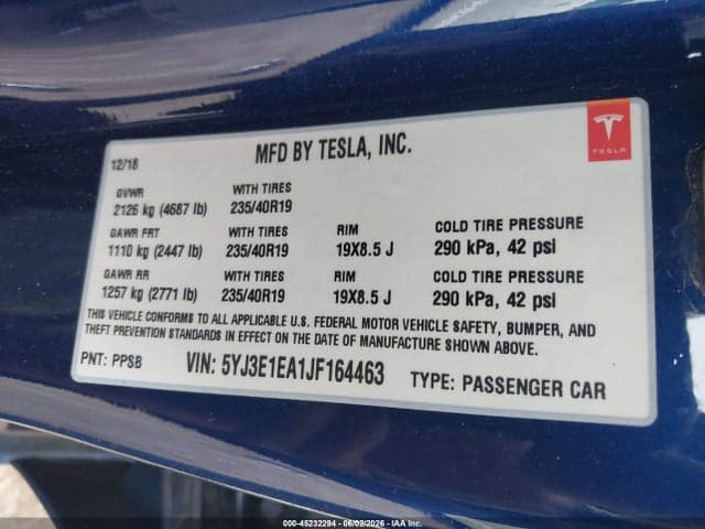 2018 TESLA MODEL 3 LONG RANGE/MID RANGE 9