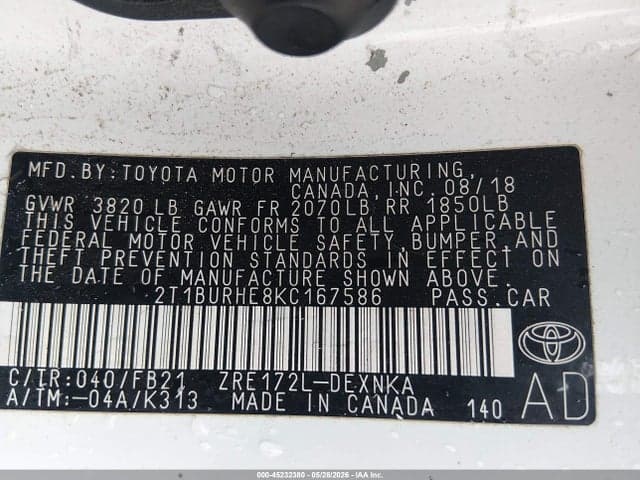2019 TOYOTA COROLLA LE 9