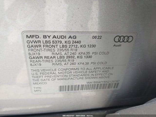 2022 AUDI Q5 PREMIUM PLUS 40 TFSI QUATTRO S TRONIC 9