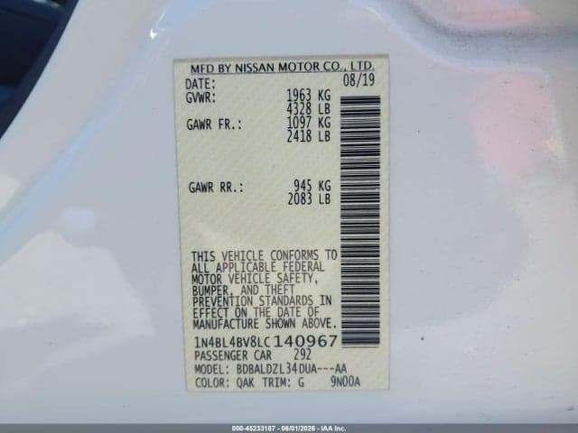 2020 NISSAN ALTIMA S FWD 9