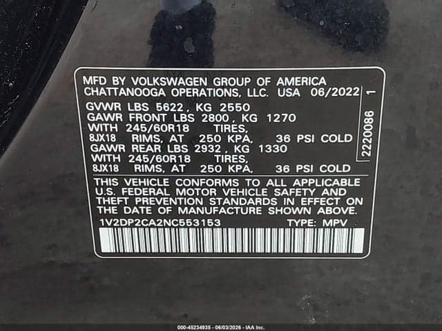 2022 VOLKSWAGEN ATLAS 2.0T SE 9