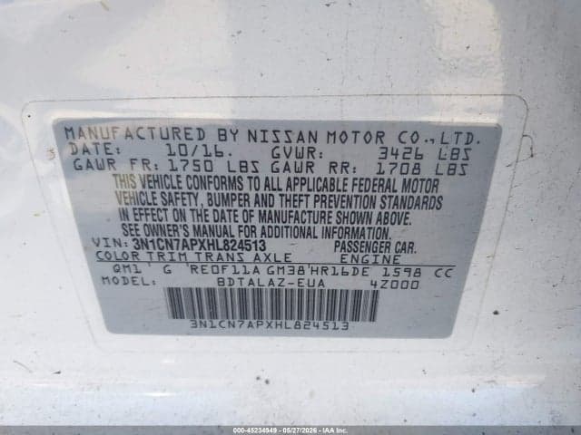 2017 NISSAN VERSA 1.6 S+ 9