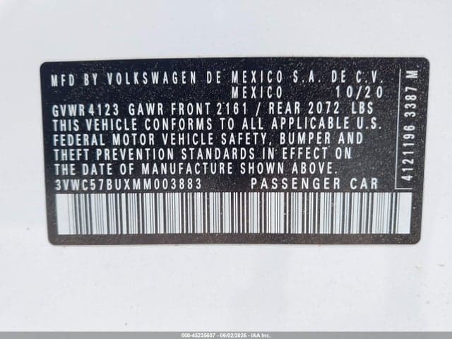 2021 VOLKSWAGEN JETTA 1.4T R-LINE/1.4T S/1.4T SE 9