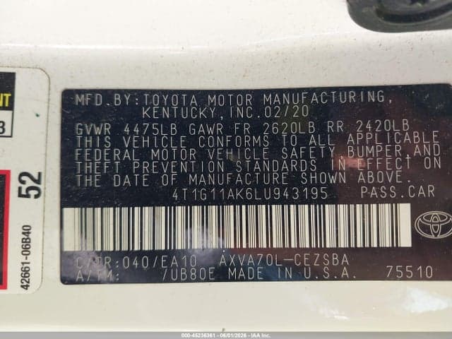 2020 TOYOTA CAMRY SE 9