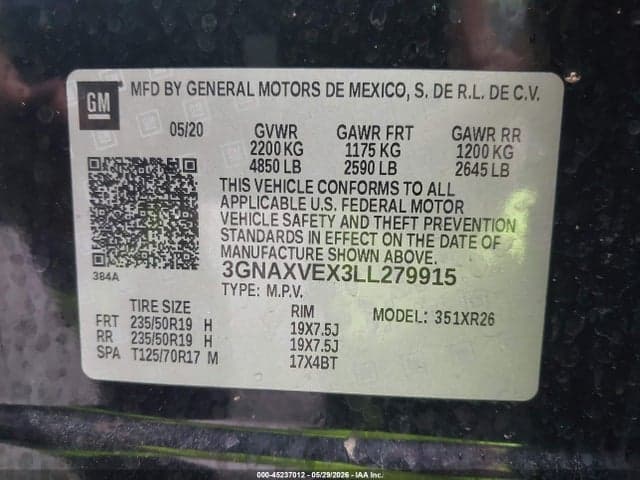 2020 CHEVROLET EQUINOX AWD LT 2.0L TURBO 9