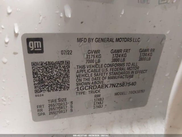 2022 CHEVROLET SILVERADO 1500 4WD STANDARD BED WT 9
