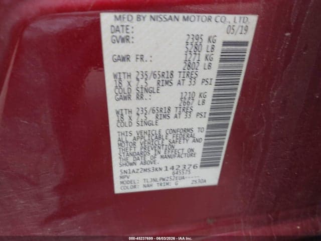 2019 NISSAN MURANO S 9