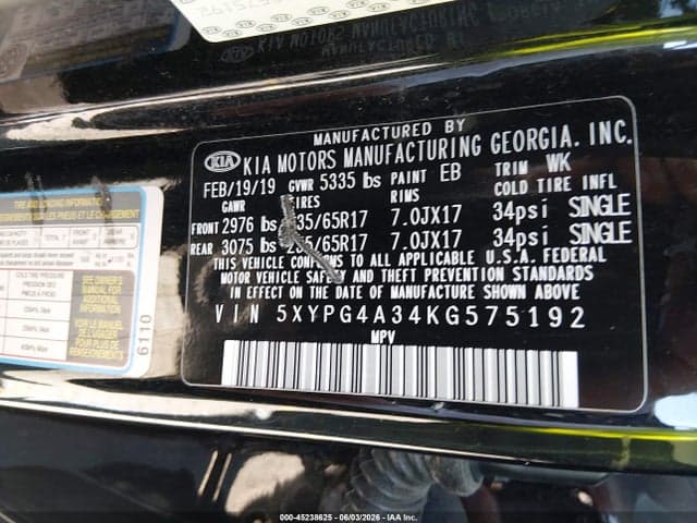 2019 KIA SORENTO 2.4L LX 9
