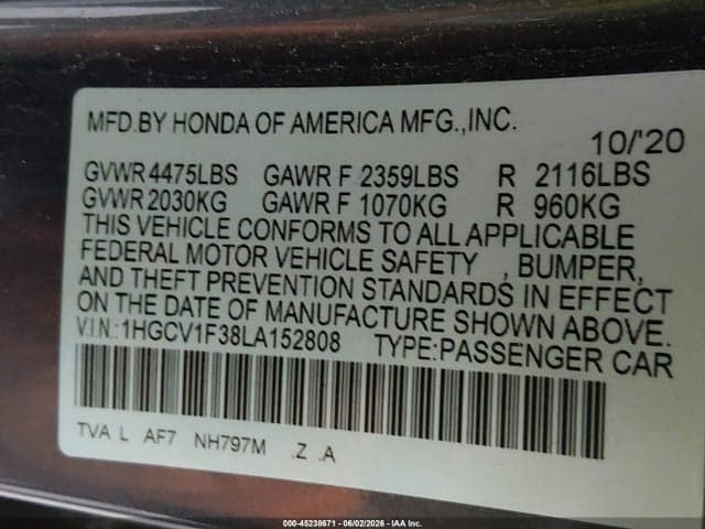 2020 HONDA ACCORD SPORT 9
