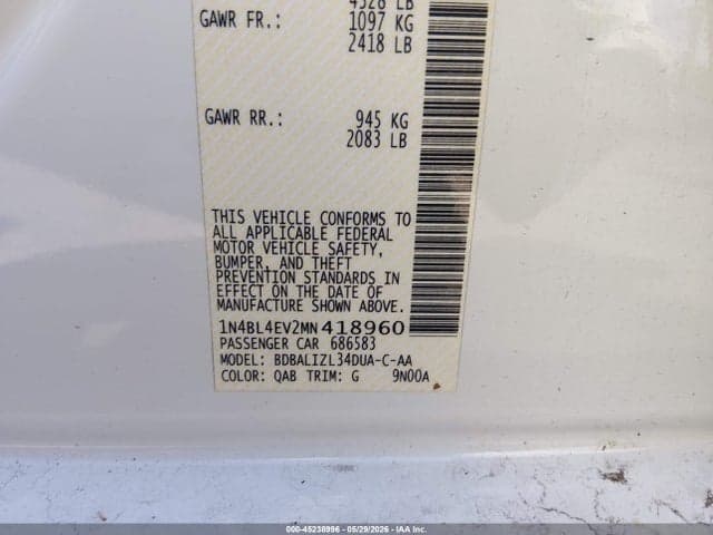 2021 NISSAN ALTIMA SL FWD 9