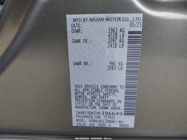 2025 NISSAN ALTIMA SV FWD 9