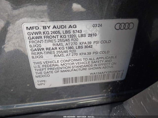 2024 AUDI SQ5 SPORTBACK PRESTIGE TFSI QUATTRO TIPTRONIC 9