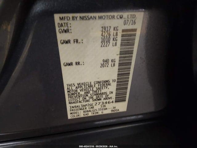 2016 NISSAN ALTIMA 2.5 S 9