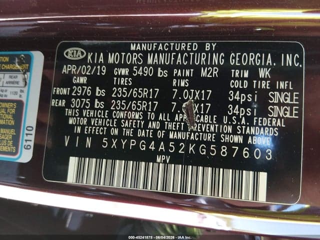 2019 KIA SORENTO 3.3L LX 9