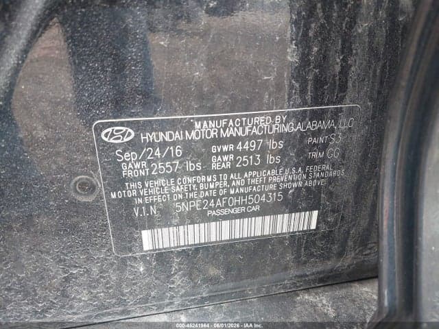 2017 HYUNDAI SONATA 9