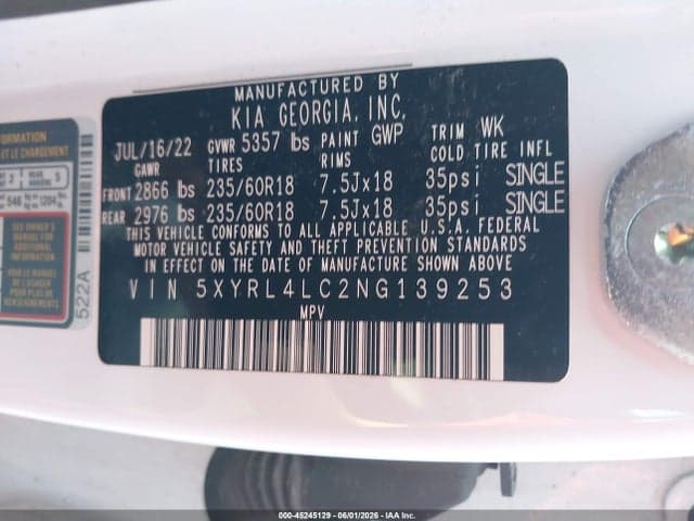 2022 KIA SORENTO S 9