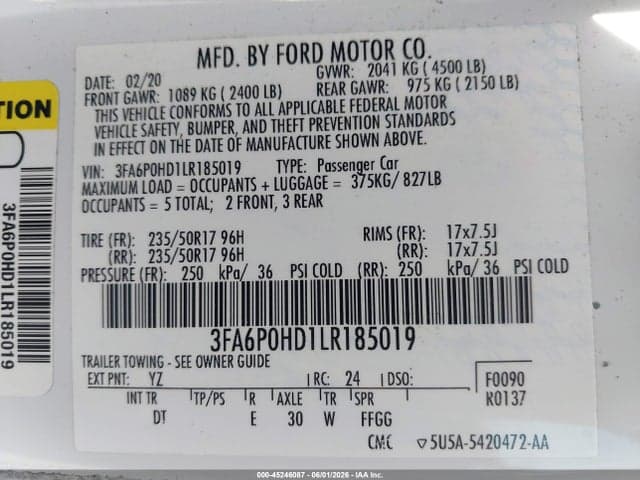 2020 FORD FUSION SE 9