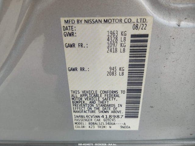 2022 NISSAN ALTIMA SR FWD 9