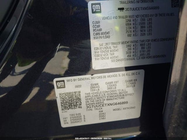 2022 GMC SIERRA 1500 4WD SHORT BOX ELEVATION 9