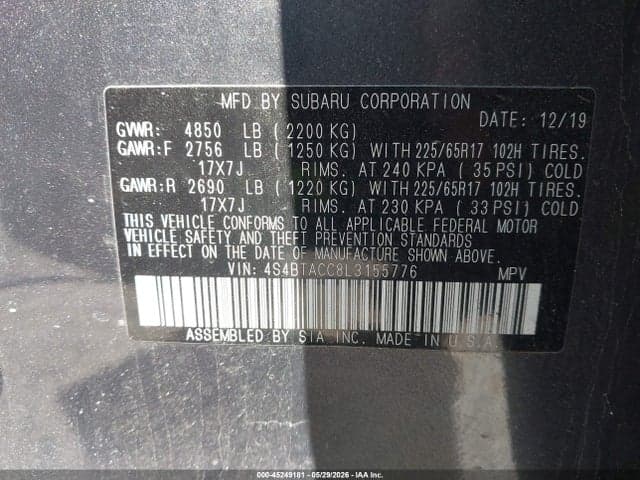 2020 SUBARU OUTBACK PREMIUM 9