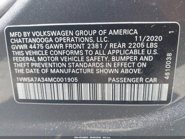 2021 VOLKSWAGEN PASSAT 2.0T SE 9