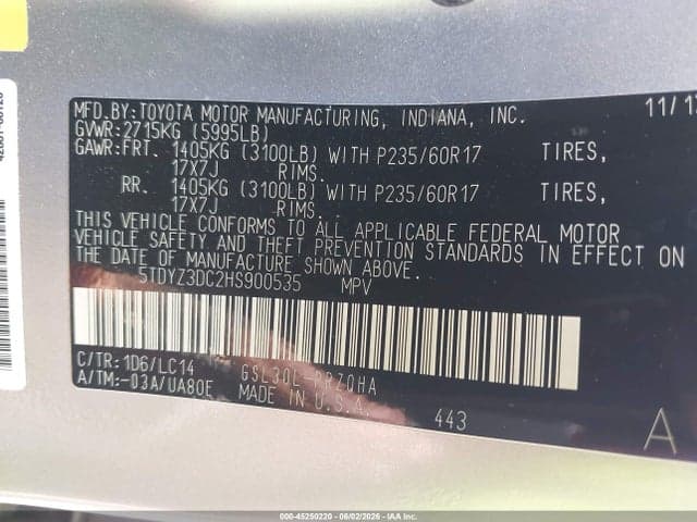 2017 TOYOTA SIENNA XLE 8 PASSENGER 9