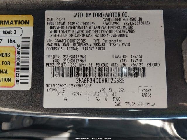 2017 FORD FUSION SE 9