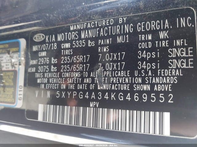 2019 KIA SORENTO 2.4L LX 9