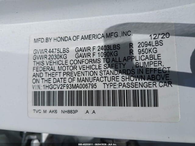 2021 HONDA ACCORD TOURING 9