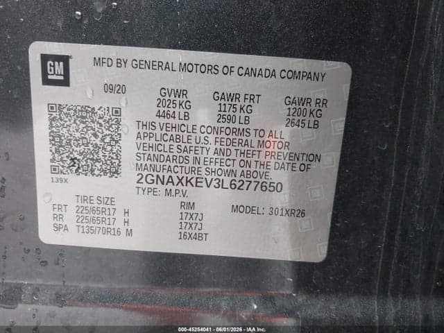 2020 CHEVROLET EQUINOX FWD LT 1.5L TURBO 9