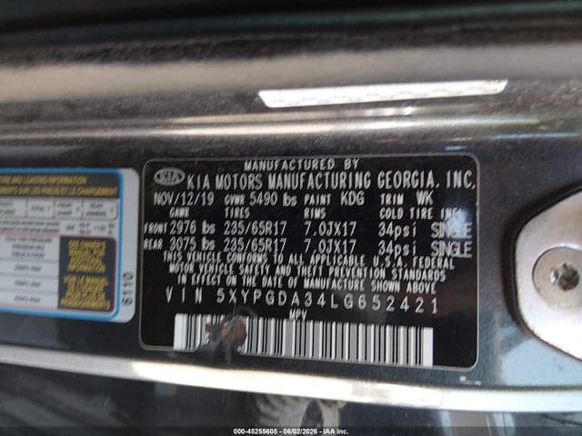 2020 KIA SORENTO 2.4L LX 9