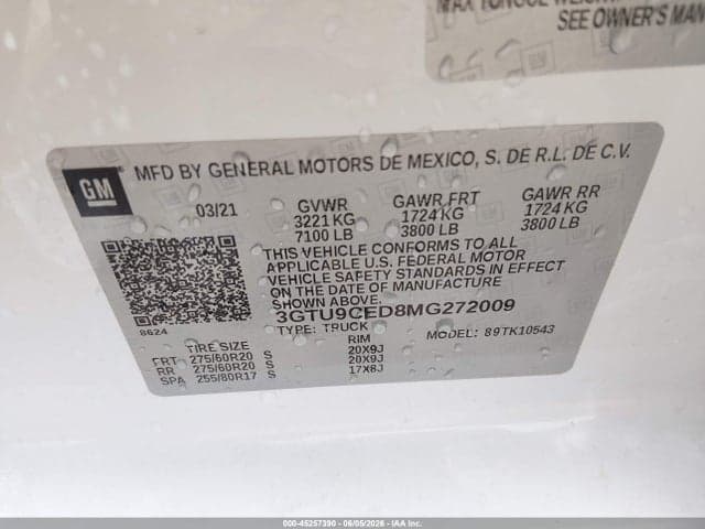 2021 GMC SIERRA 1500 4WD SHORT BOX ELEVATION 9
