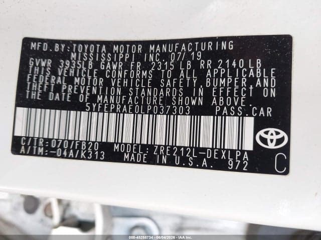 2020 TOYOTA COROLLA LE 9
