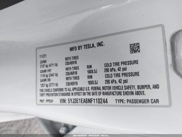2022 TESLA MODEL 3 REAR-WHEEL DRIVE 9