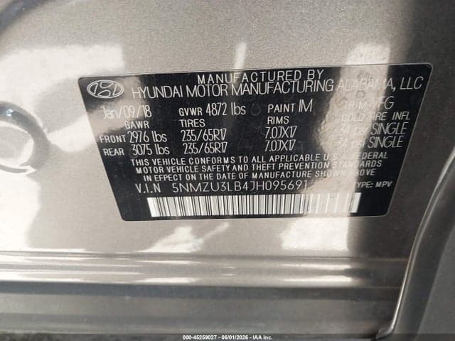 2018 HYUNDAI SANTA FE SPORT 2.4L 9