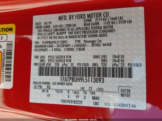 2020 FORD MUSTANG ECOBOOST PREMIUM 9