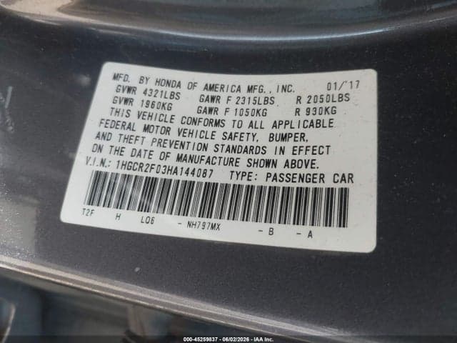 2017 HONDA ACCORD EX 9