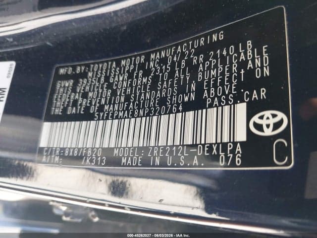 2022 TOYOTA COROLLA LE 9