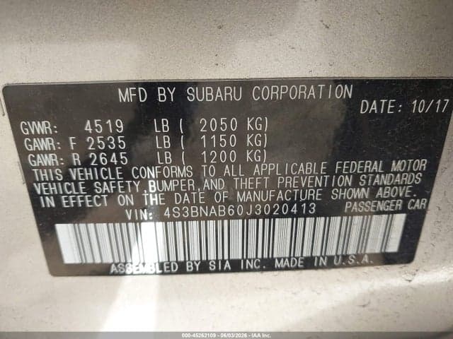 2018 SUBARU LEGACY 2.5I 9