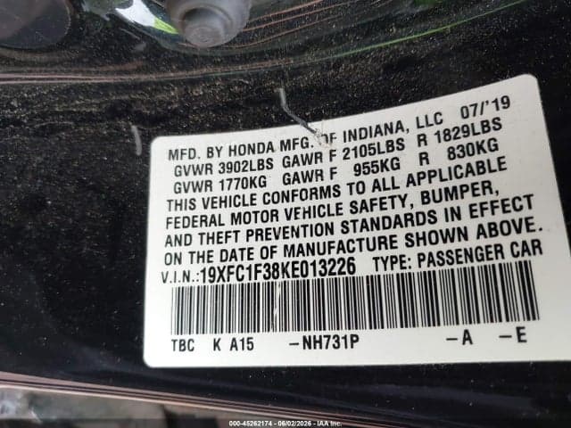 2019 HONDA CIVIC EX 9