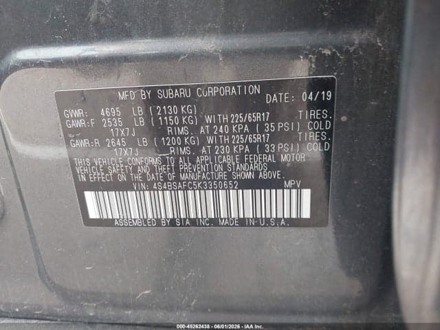 2019 SUBARU OUTBACK 2.5I PREMIUM 9