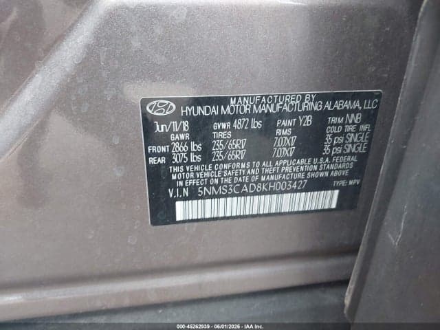 2019 HYUNDAI SANTA FE SEL 9