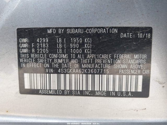 2019 SUBARU IMPREZA 2.0I 9