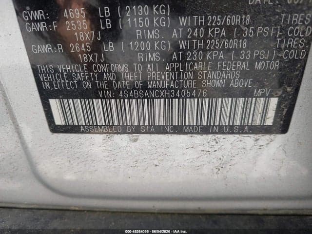 2017 SUBARU OUTBACK 2.5I LIMITED 9