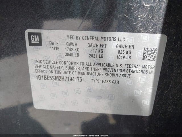 2017 CHEVROLET CRUZE LT AUTO 9