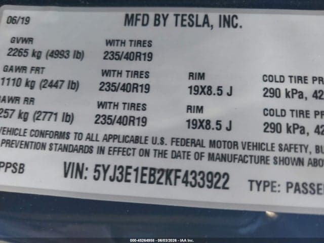 2019 TESLA MODEL 3 LONG RANGE/PERFORMANCE 9