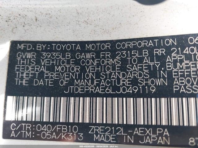 2020 TOYOTA COROLLA LE 9