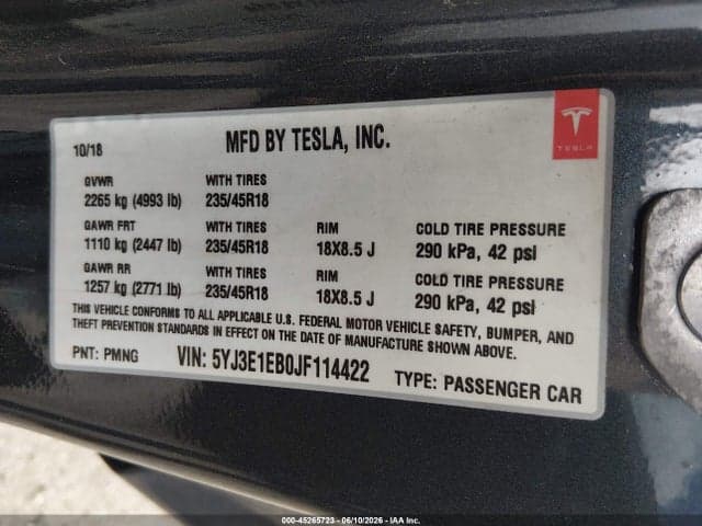 2018 TESLA MODEL 3 LONG RANGE/PERFORMANCE 9